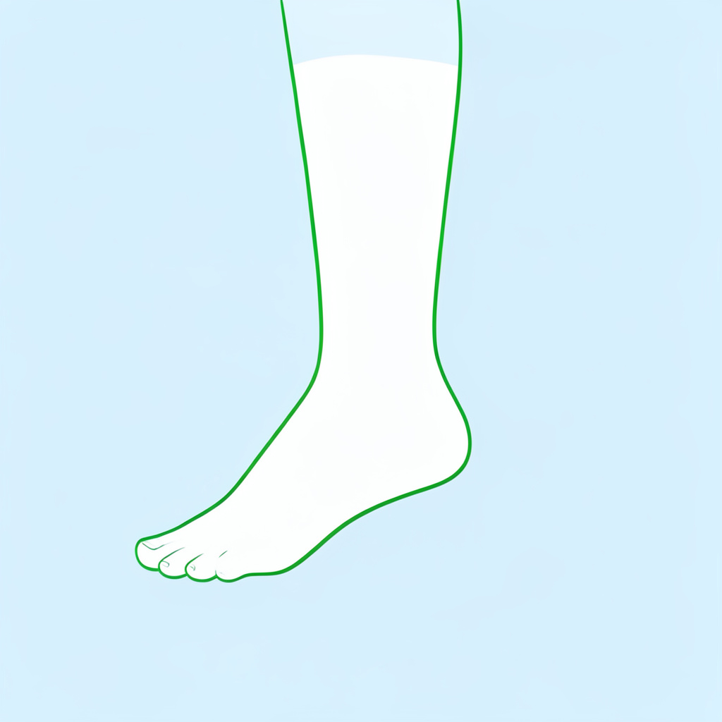 Croquis minimaliste d'un pied en coupe, lignes fines sur fond bleu doux, atmosphère médicale